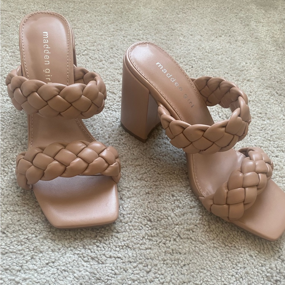 Madden Girl Heeled Sandals. Size 7.5 Pink/Tan color